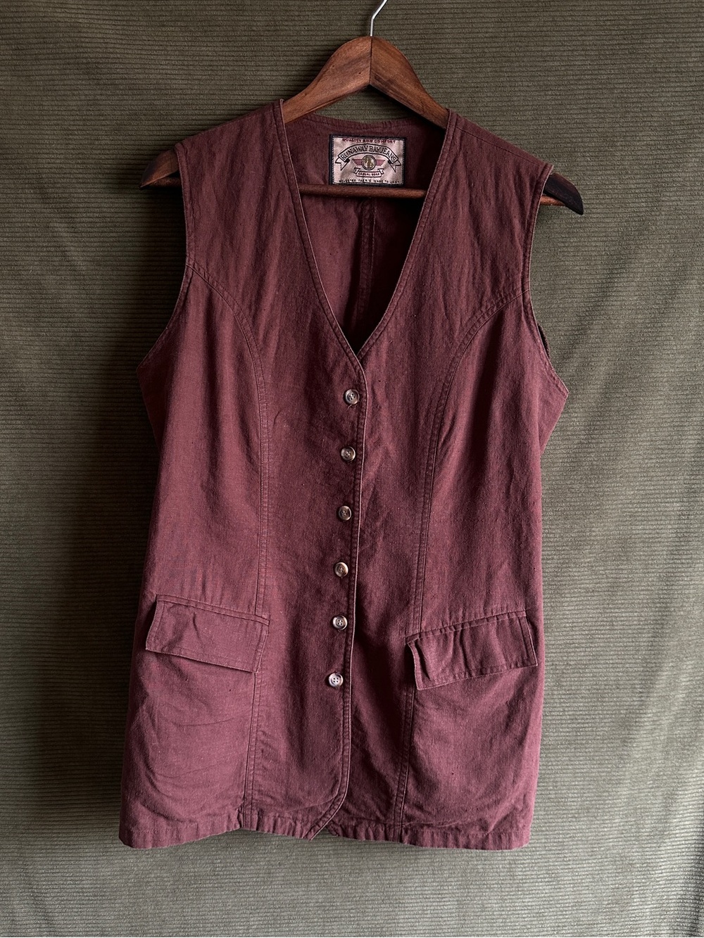 Vintage 80s/90s Runway Bay Linen Cotton Utility Vest Brown Size 8